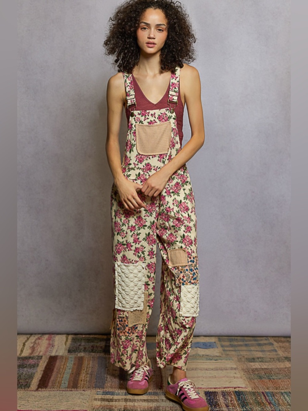 POL “ Love Story “ Patchwork Overalls | Cream - Picture 5 of 7